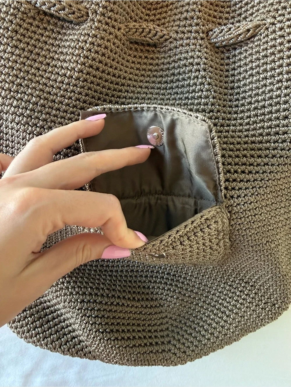The Sak Taupe Crochet Backpack